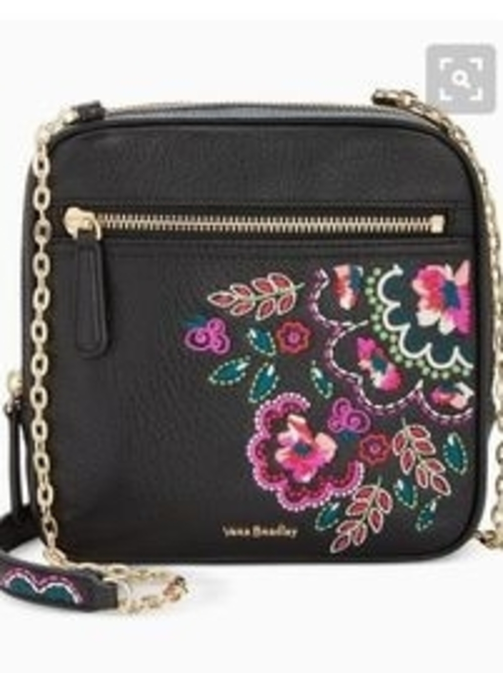 Vera Bradley Black Crossbody with Pink & Teal Floral Embroidery